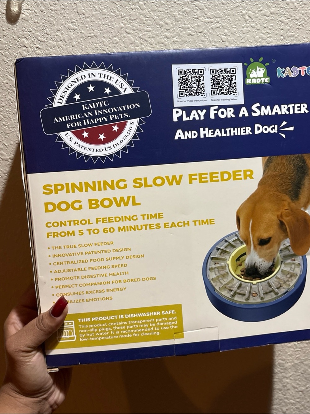 KADTC Spinning Slow Feeder Dog Bowl - Blue & Yellow BRAND NEW